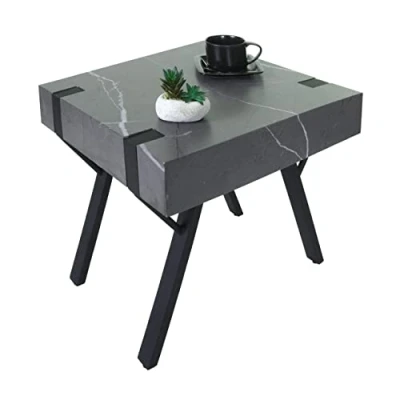 Abbildung von Mendler Beistelltisch HWC L54, Kaffeetisch Nachttisch Loungetisch Couchtisch, Eisen MDF 50x55x50cm Marmor Optik grau