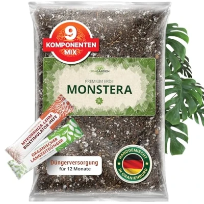 Abbildung von 3L Monstera Erde Kit mit Dünger und Mykorrhiza für 12 Monate Pflegeset Substrat Bodenaktivieren organisch Pflanzen, Palmen, Blumen 9 Komponenten Blumenerde