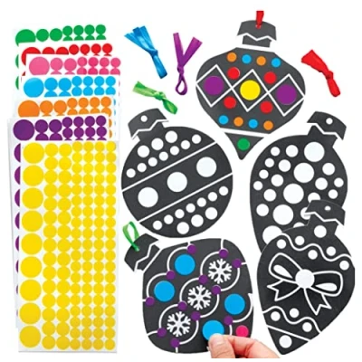 Abbildung von Baker Ross Weihnachtskugel Aufkleber, Basteldekorationen, 12er Packung, kleckerfreies Basteln mit Punkten für Kinder, zum Verzieren, Geschenk, Kunst und Fest, Weihnachtsaktivitäten, FE988