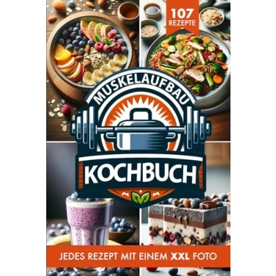 Abbildung von Muskelaufbau Kochbuch &amp; Ernährung: Die 107 besten Fitness Rezepte inkl. XXL Fotos für ein optimales Krafttraining und gesunde Ernährung. Effektives Bodybuilding Fettverbrennung + Nährwertangaben