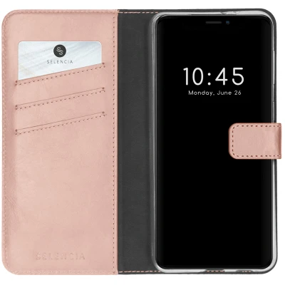 Abbildung von Apple iPhone 13 Pro Hülle Echtleder Selencia Klapphülle Handyhülle Rosa