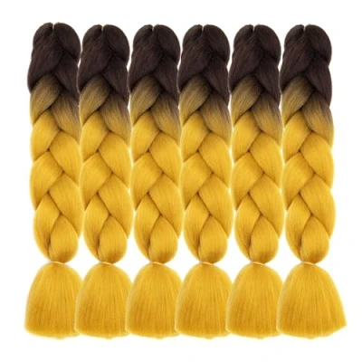 Abbildung von Braids Extensions, Kunsthaar zum Einflechten 6 Packs ombre braiding hair kanekalon haare Jumbo Zöpfe Haar Flechten Haarverlängerungen (B38 Braungelb)
