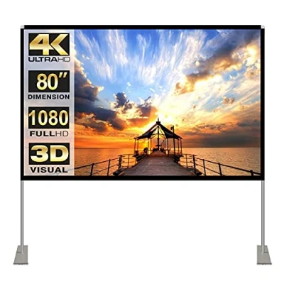Abbildung von Projektion Leinwand mit Stand 80 Zoll HD 4K Outdoor Indoor Projector Screen Schnelles Falten Tragbare Filmleinwand 16: 9 Full Set Tasche für Heimkino, Camping und Freizeitveranstaltungen