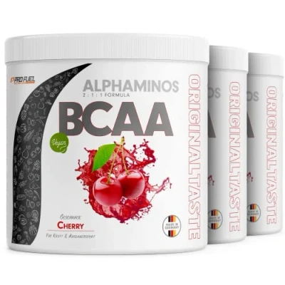 Abbildung von BCAA Pulver 900g KIRSCHE Alphaminos 2:1:1 Drink mit 8000 mg unfassbar leckerer Geschmack, Essentielle Aminosäuren (EAA) Leucin, Isoleucin &amp; Valin vegan laborgeprüft Zertifikat