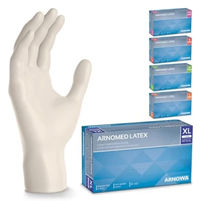 Abbildung von 500x ARNOMED Einweghandschuhe XL, Latexhandschuhe Weiß (5x100 Stück), puderfrei, Handschuhe Latex Einweg, Putzhandschuhe, Handschuhe, Einmal /Einweg XS, S, M, L &amp; XL