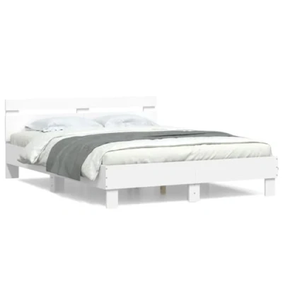 Abbildung von vidaXL Bettgestell, Bett mit Kopfteil, Bettrahmen Lattenrost, Doppelbett Schlafzimmerbett Stauraum, Weiß 140x200cm Holzwerkstoff
