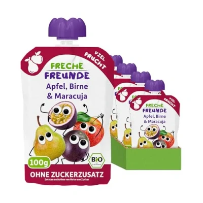 Abbildung von FRECHE FREUNDE Bio Quetschie Apfel, Birne und Passionsfrucht, Fruchtmus im Quetschbeutel für Babys ab 1. Jahr, glutenfrei vegan, 6er Pack (6 x100 g)