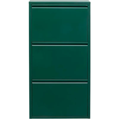 Abbildung von Kare Design Schuhschrank Caruso Grün, Metall, mit 3 Klappen, Schuhablage für 6 Paar Schuhe, schmal, platzsparend, hoch, Schuhregal, Eingangsbereich, 103x50x15 cm (H/B/T), Dunkelgrün, 88013