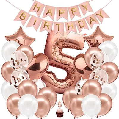 Abbildung von envami® Geburtstagsdeko Mädchen Rosegold Zahl 5. Geburtstag Happy Birthday Deko Folienballon 5 Luftballon Kindergeburtstag