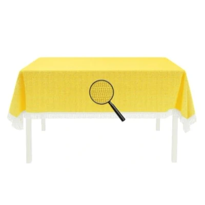 Abbildung von EXKLUSIV HEIMTEXTIL Gartentischdecke mit Fransen Tischdecke rund oval eckig Classic 130x160 cm gelb