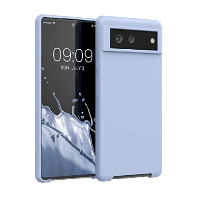Abbildung von kwmobile Hülle kompatibel mit Google Pixel 6 Silikon Handy Case Handyhülle weiche Oberfläche kabelloses Laden Hellblau matt