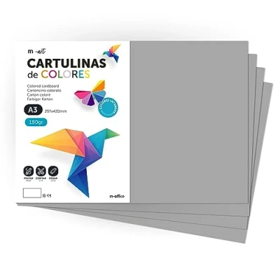 Abbildung von cartulina de Colores, A3, Folios colores 180gr, Bloc intensos, Ideal para Manualidades, Imprimir tus Documentos y Diseños Creativos · m office (100 Hojas, Gris)