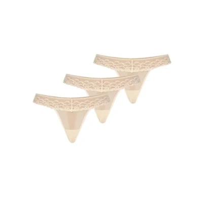 Abbildung von Teyli Damen String Tanga aus Mesh mit Spitze 3er Pack Beige L