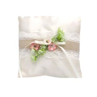 Abbildung von ZauberDeko Ringkissen Creme Rosa Hochzeit Spitze Vintage Blumen Traukissen Ringe