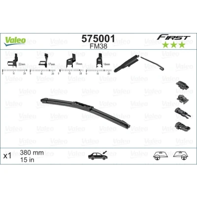 Abbildung von Scheibenwischer Valeo First Multiconnection 575001 380mm Flachbalkenwischblatt Hakenbefestigung, Top Lock AUDI: A1 Sportback, Schrägheck