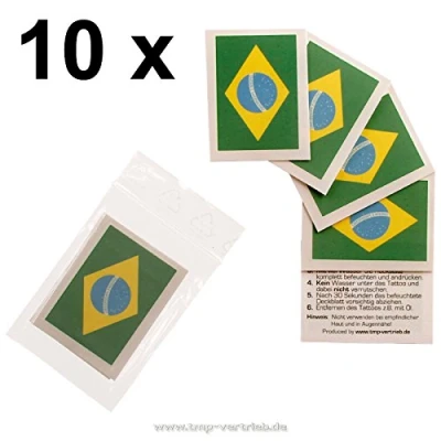 Abbildung von 10 x Brasilien tattoo Fan Fahnen Set WM 2018 Brazil temporary Flag (10)