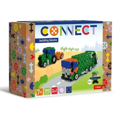 Abbildung von Connect Trefl Bausteine Set 2in1, Müllwagen/Traktor 190 Elemente: 185 + Figur 5 Bausteine, Kreatives Spielzeug für Erwachsene und Kinder ab 7 Jahren