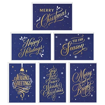 Abbildung von Hallmark Weihnachtskarten Sortiment, Blau und Goldferien (6 Designs, 72 Karten mit Umschlägen)
