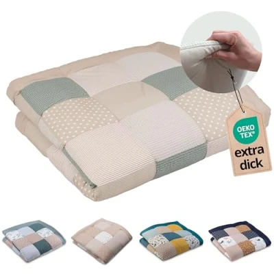 Abbildung von Krabbeldecke Baby 140x140 cm &quot;Blätterzauber&quot; (Made in EU), ULLENBOOM ®, Dick und weich gepolstert, Ideal als Spieldecke