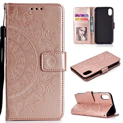 Abbildung von CoverKingz Handyhülle kompatibel mit Xiaomi Redmi 9A Handytasche Kartenfach Klapphülle Case Handy Hülle klappbar Motiv Mandala Rosegold