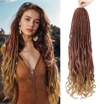 Abbildung von DT CHERYL Loose Wave Dreadlocks 24 Zoll 10 Stränge Double Ended Dreadlock Extensions With French Curly Ends, 0,6CM Thin Synthetic DE for Women (R27#, inch Strands)