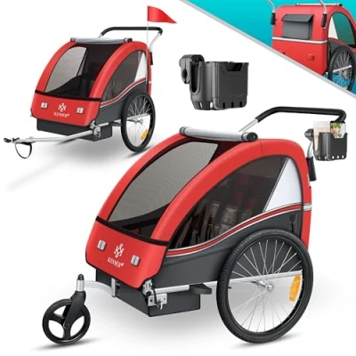 Abbildung von KESSER® Kinderanhänger Fahrradanhänger Sport RX 2 in 1 Joggerfunktion Kinderfahrradanhänger + 5 Punkt Sicherheitsgurt 360 Vorderrad Jogger Buggy Fahrrad Anhänger für bis Kinder max. 40kg,