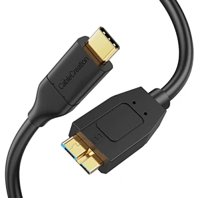 Abbildung von USB 3.0 Micro B auf C, CableCreation 3.1 Typ C Kabel (Gen2/10Gbps), Externe Festplatten Kompatibel mit MacBook (Pro), Thunderbolt Anschlüssen, HDD usw, 0.3M Schwarz