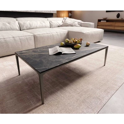 Abbildung von Couchtisch Levente 110x60 cm Keramik Laminam®Noir Desir Braun Gestell Metall Effektfinish Titan
