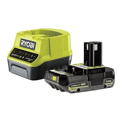 Abbildung von RYOBI 18 V Akku Starter Set RC18120 120CG (1x 2,0 Ah Lithium+ Akku, Schnellladegerät mit 2,0A Ladestrom, Lithium+Akkutechnologie setzt Maßstäbe für Laufzeit, Leistung und Lebensdauer, IntelliCell(tm))