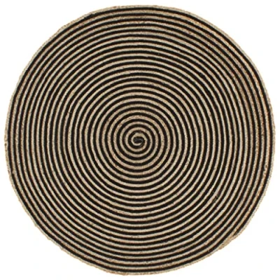 Abbildung von vidaXL Teppich Handgefertigt mit Spiralen Design Wohnzimmerteppich Jute Kurzflor Handwebteppich Naturteppich Geflochten Schwarz 90 cm