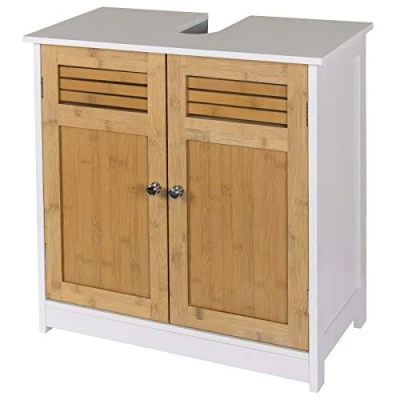 Abbildung von EUGAD Waschbeckenunterschrank Unterschrank Badezimmerschrank Waschtisch Badschrank mit 2 Türe 60 x 30 cm Weiß/Natur