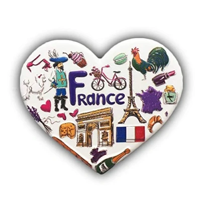 Abbildung von 3D Herz Frankreich Kühlschrank Kühlschrankmagnet Tourist Souvenirs Handmade Harz Handwerk Magnetischen Aufkleber Home Küche Dekoration Reise Geschenk