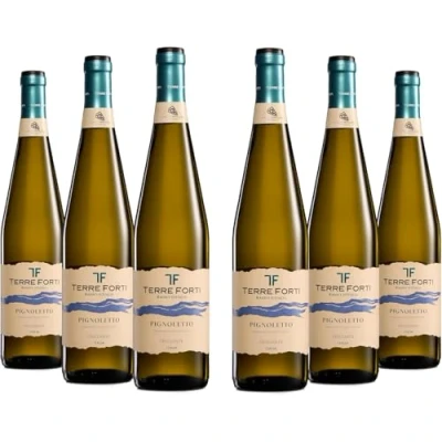 Abbildung von Terre Forti Pignoletto DOC, frischer und fruchtiger, weißer italienischer Perlwein, 12% Vol., Karton mit 6 Flaschen 750 ml