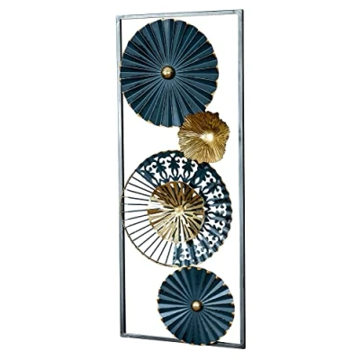 Abbildung von Levandeo® Metallbild, 3D Wandbild H60cm Ringe Metall Blau Schwarz Gold Deko Teller Wanddeko