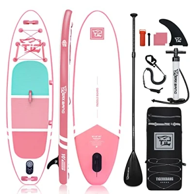 Abbildung von TIGERXBANG Aufblasbare SUP Boards Stand Up Paddleboarding 305x80x15cm mit hochwertigem Zubehör, Allround Paddle für Erwachsene/Kinder, Defender Collection Rosa