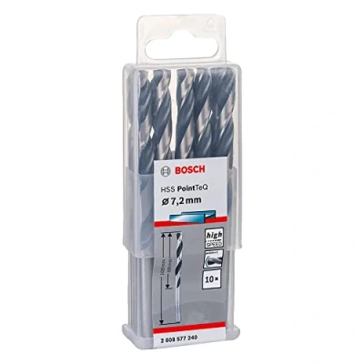 Abbildung von Bosch Professional 10 Stück HSS Spiralbohrer PointTeQ (für Metall, 7,2 x 69 109 mm, Zubehör Bohrschrauber)