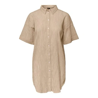 Abbildung von PIECES Damen Pcterra Long Shirt Bc Bluse, Irish Cream/Stripes:Cloud Dancer, XL EU