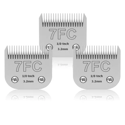 Abbildung von YAZIYIR 3 Stück 7FC Edelstahlklingen für Hundepflege, kompatibel mit Andis, Oster A5, Heiniger/Moser Max 50/Wahl, Größe 7FC, 1/8 Zoll Klinge, 3,2 mm Schnittlänge