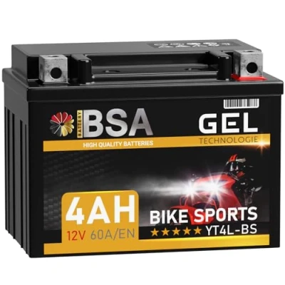 Abbildung von BSA YT4L BS GEL Roller Batterie 12V 4Ah 60A/EN Motorradbatterie doppelte Lebensdauer entspricht 50314 YTX4L LB CTX4L auslaufsicher wartungsfrei
