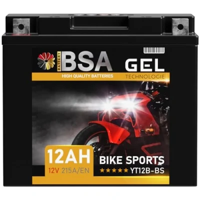 Abbildung von BSA YT12B BS GEL Motorradbatterie 12V 12Ah 215A/EN Batterie doppelte Lebensdauer entspricht 51001 51015 YT12 B4 GT12B 4 CT12B vorgeladen auslaufsicher wartungsfrei