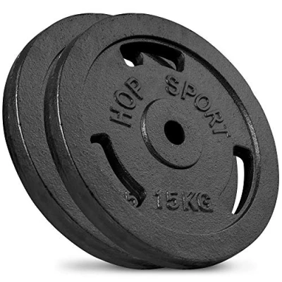 Abbildung von Hop Sport 30 kg Gusseisen Hantelscheiben 30mm Guss Gewichte Hantel Sets zur Auswahl: 2x15 / 2x5 kg+2x10 4x2,5kg+4x5kg 8x1,25kg+4x2,5+kg+2x5kg 30/31 mm Bohrung (2 x 15 kg)