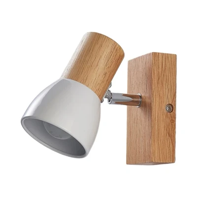 Abbildung von Lindby Strahler Thorin, Skandinavisch, Holz, Metall, holz hell, weiß, 1 flammig, E14