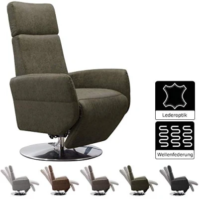 Abbildung von Cavadore TV Sessel Cobra / Fernsehsessel mit Liegefunktion, Relaxfunktion Stufenlos verstellbar Ergonomie L Belastbar bis 130 kg 71 x 112 82 Lederoptik Olive
