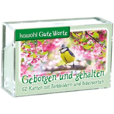 Abbildung von Geborgen und gehalten: 62 Karten mit Farbbildern Bibelworten
