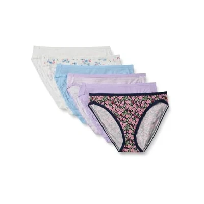 Abbildung von Amazon Essentials Damen Slip aus Baumwolle mit hohem Beinschnitt (in Übergröße erhältlich), 6er Pack, Ministreifen/Streublumen/Wildblumen, 38