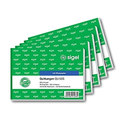 Abbildung von SIGEL QU635/5 Quittungsblock A6 quer, 5 Stück, 3x50 Blatt