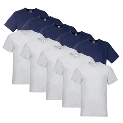 Abbildung von Fruit of the Loom 10 T Shirts V Neck M L XL XXL 3XL 4XL 5XL Ausschnitt Diverse Farben HL Kauf (3XL, 5X Navy, Grau + 1 HLKauf Block)