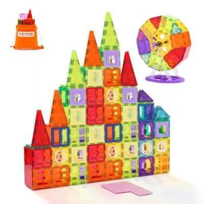 Abbildung von VEVOR Magnetische Bausteine, 180 teiliges magnetisches Bauset für Kinder, Magnetspielzeug mit 2 Autobasen und Riesenradständer, STEM pädagogisches Konstruktions Stapelspielzeug Kinder ab 3 Jahren