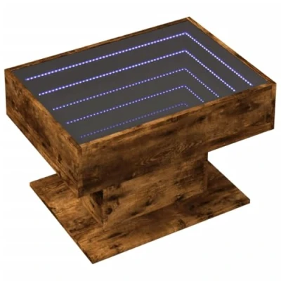 Abbildung von vidaXL LED Couchtisch, Beistelltisch mit Infinity Spiegel, Kaffeetisch Sofatisch für Wohnzimmer, Wohnzimmertisch, Räuchereiche Holzwerkstoff