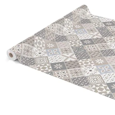 Abbildung von ANRO Tischdecke Wachstuch abwaschbar Wachstuchtischdecke Wachstischdecke Kacheloptik Fliese Beige Grau Blau 350x140cm